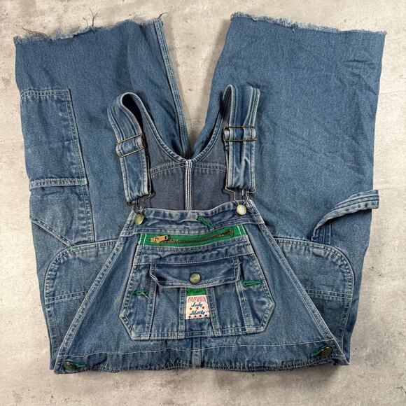 Vintage Lady Liberty denim bib overalls cut off shorts size 8 - Picture 1 of 14